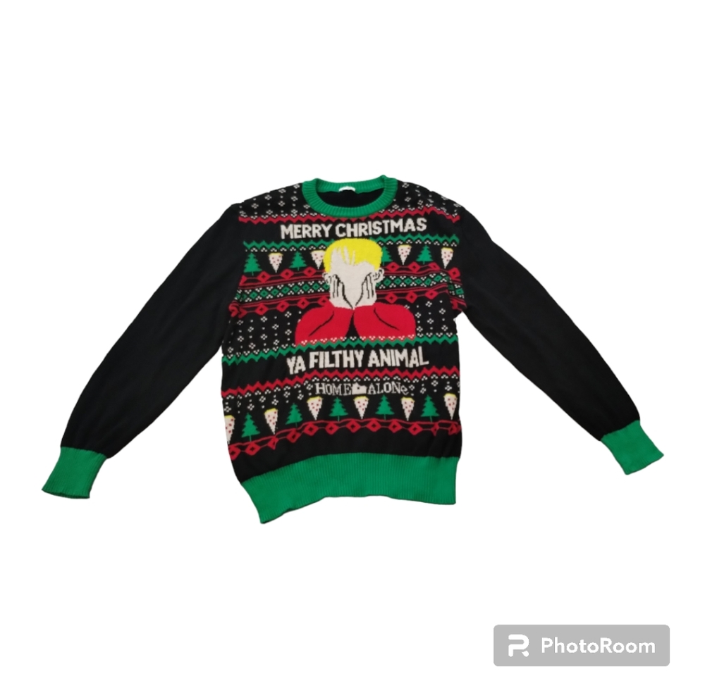•Home Alone Ugly Christmas Sweater ya filthy animal Long Sleeve no size tag